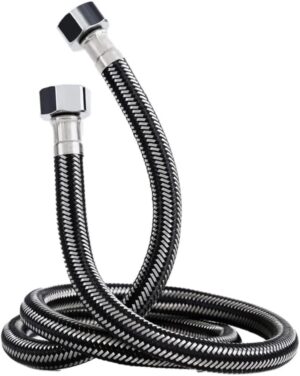 Rubik 1.5 Meter Stainless Steel Braided Hose Hot Cold Water Flexible Plumbing Pipe 1/2inch for Bathroom Kitchen Sink Water Inlet Hoses Suitable for Toilet Taps Water Heaters