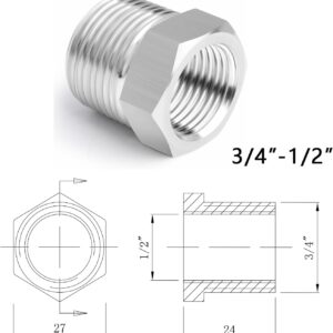 3/4" x 1/2" Reducer Bush, Used for Washing Machine | Dishwasher Hose Pipe Fitting Connector Adapter,Connecting Washing Machine | Dishwasher Pipe with Angle Valve,Connections for Water Pipes and Hoses