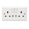 ABB 2 Gang 13Amp Switch Socket Double Pole with USB, Inora BL262, White