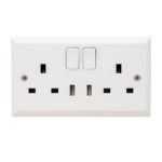 ABB 2 Gang 13Amp Switch Socket Double Pole with USB, Inora BL262, White