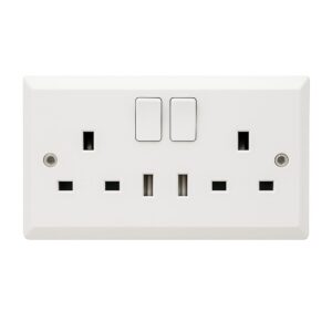 ABB 2 Gang 13Amp Switch Socket Double Pole with USB, Inora BL262, White