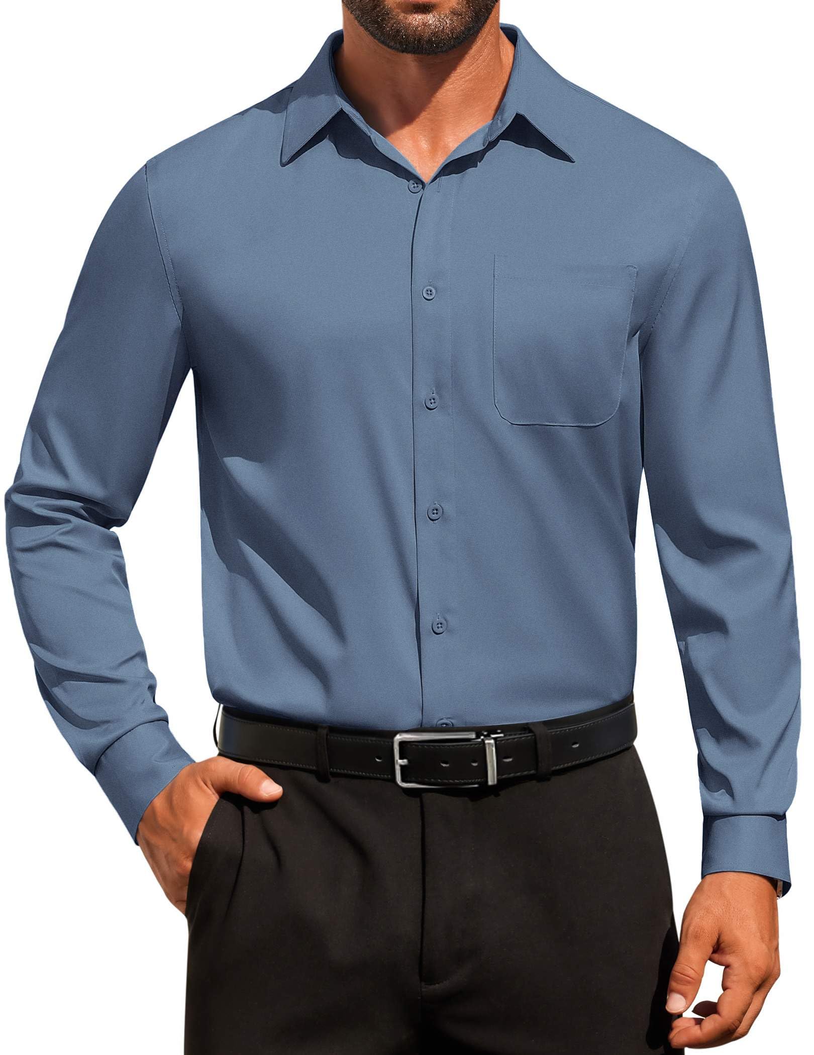 COOFANDY Men's Dress Shirt Solid Long Sleeve Wrinkle Free Formal Shirt Business Button Down Shirts with Pocket