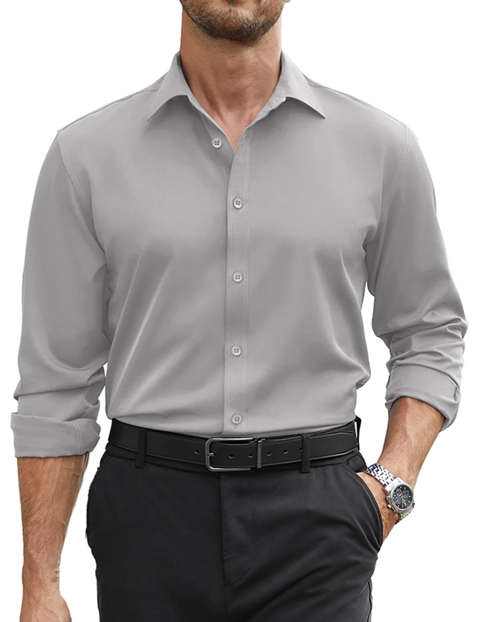 COOFANDY Mens Stretch Dress Shirts Long Sleeve Button Down Shirt Regular Fit Formal Business Shirts