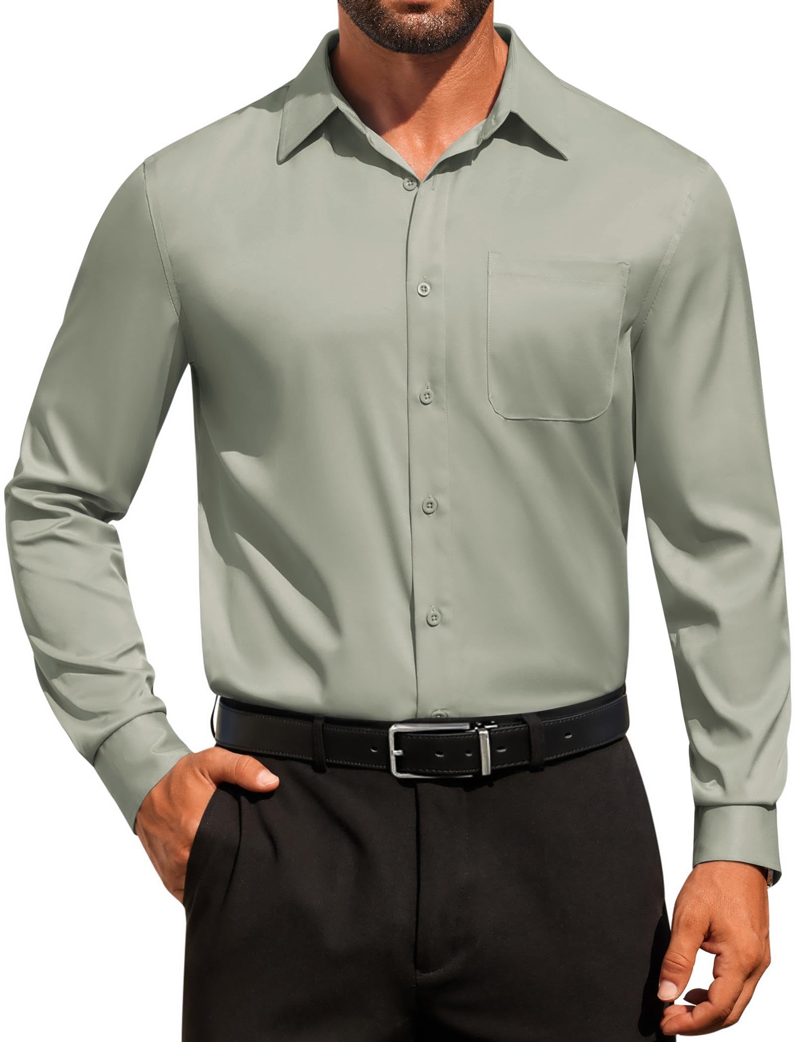 COOFANDY Men's Dress Shirt Solid Long Sleeve Wrinkle Free Formal Shirt Business Button Down Shirts with Pocket