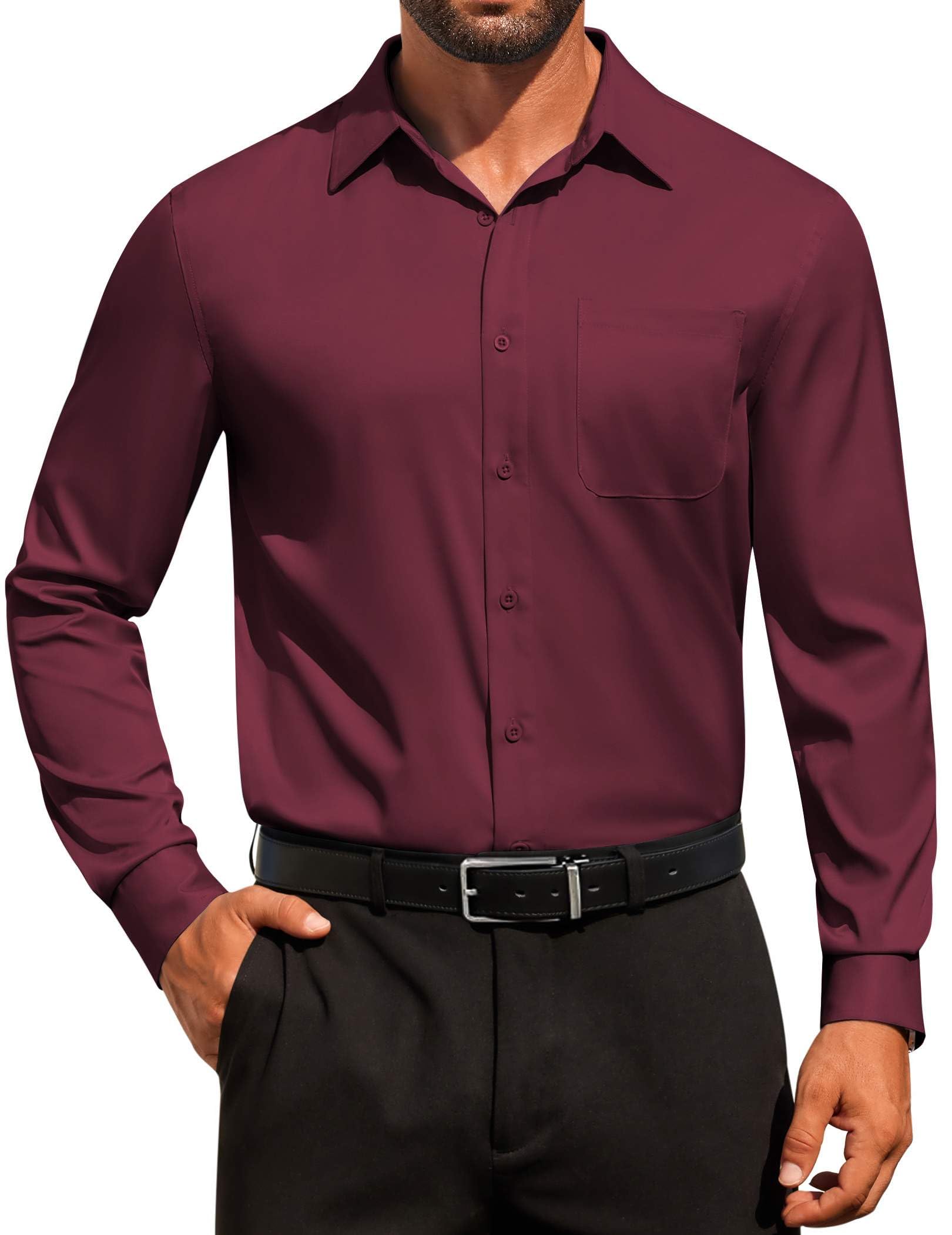 COOFANDY Men's Dress Shirt Solid Long Sleeve Wrinkle Free Formal Shirt Business Button Down Shirts with Pocket