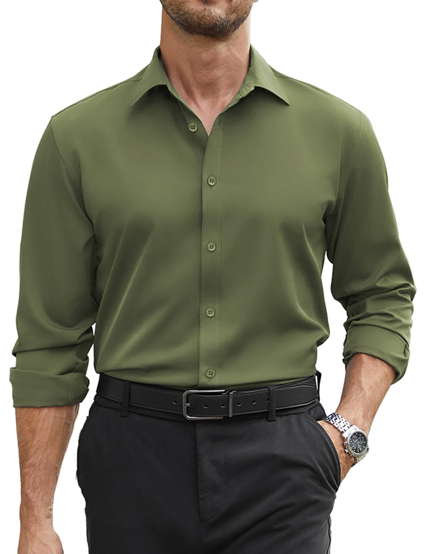 COOFANDY Mens Stretch Dress Shirts Long Sleeve Button Down Shirt Regular Fit Formal Business Shirts