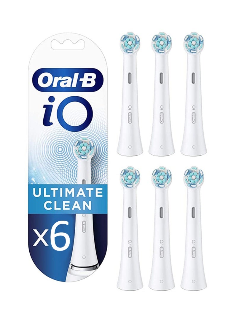 iO Ultimate Clean Replacement Brush Heads Refill for Electric Rechargeable, White, 6 Count White